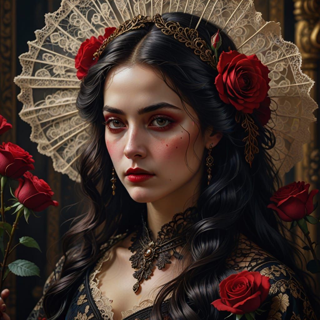 Mysterious Woman with Fan: A Baroque Painting