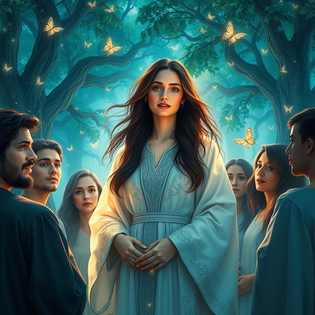 Serene Sanctuary in Teal Blue, a Gathering of Friends and He...