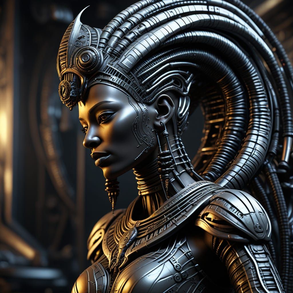 Biomechanical Nubian Queen Figurine in Giger Style