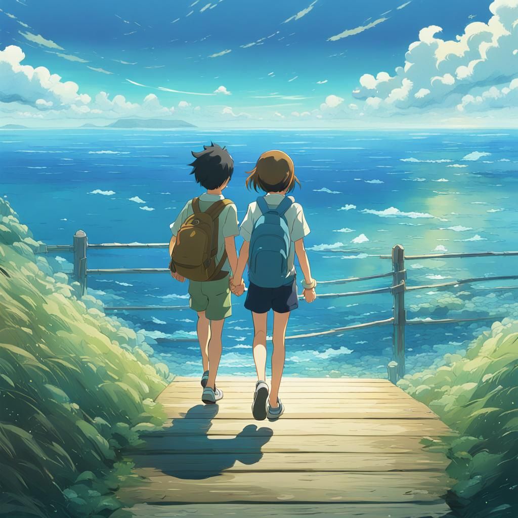 Anime Style Seaside Walk, Ghibli-esque 2D Animation