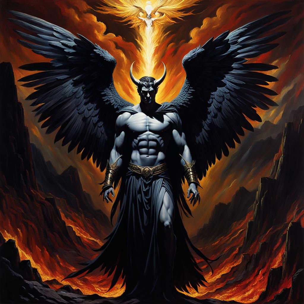 Lucifer in Chiaroscuro: A Baroque Oil Painting