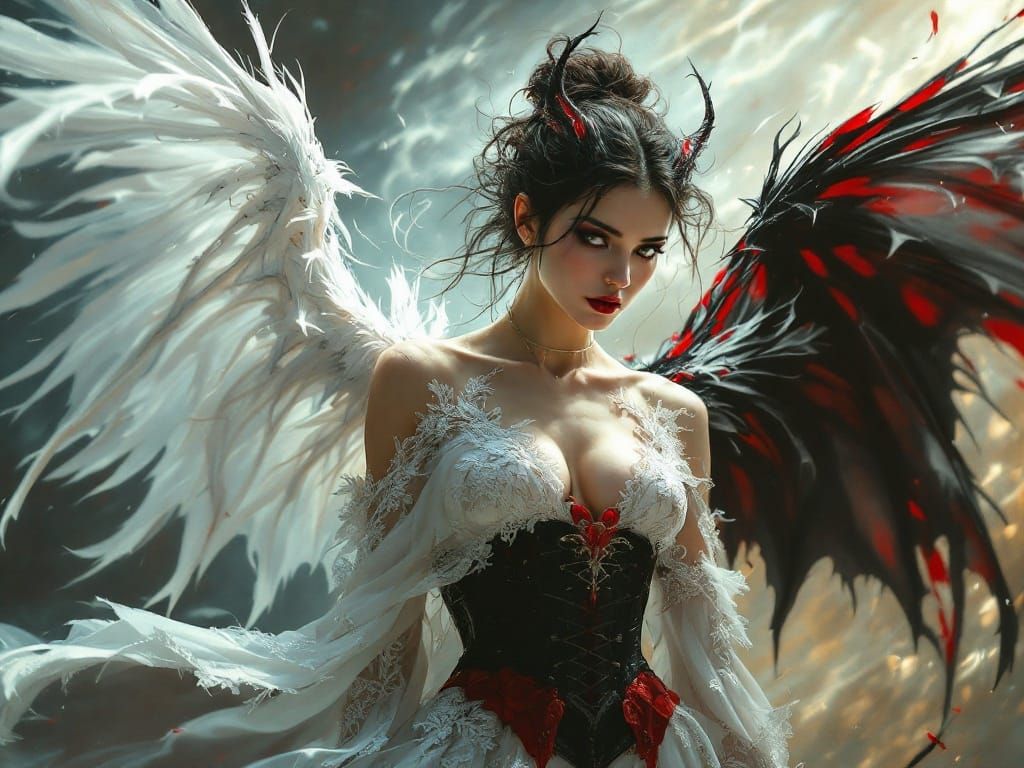 Angel and Devil Goddess in Dark Surrealism