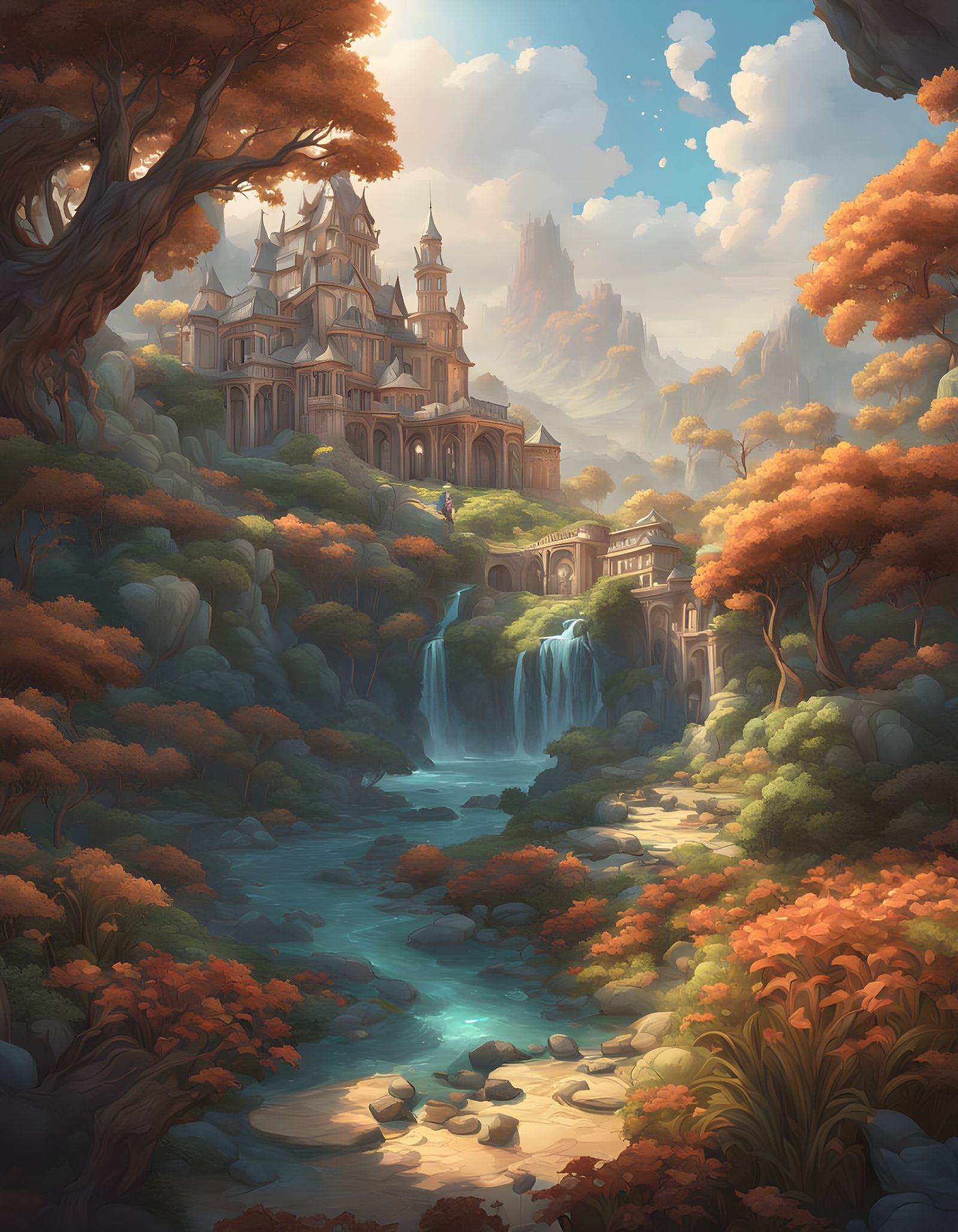 Fantasy Landscape Inside Leaf: Fine Art Style