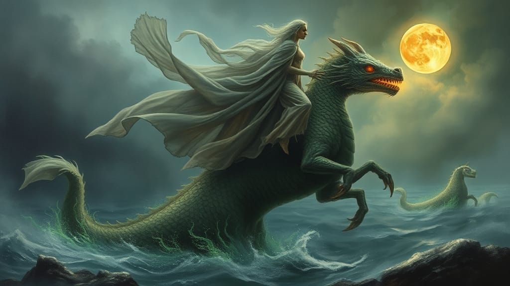 Fomorian Creature on Kelpy Dragon Horse