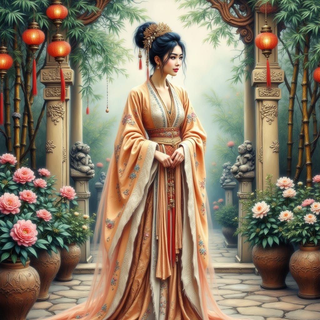 Classical Chinese Princess in Song Dynasty Hanfu, Set in a L...