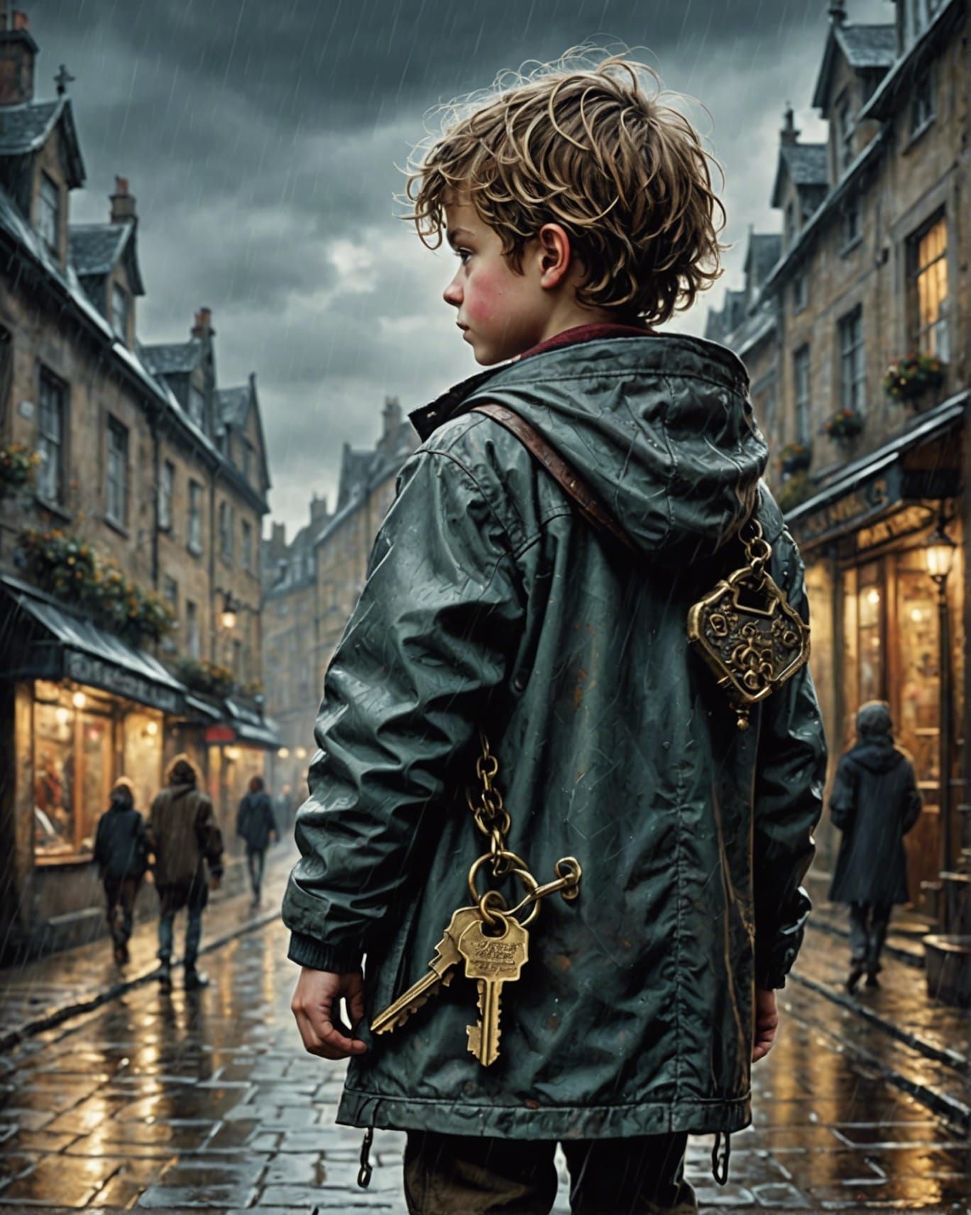 Gloomy Childhood with Keys in Arthur Rackham Style