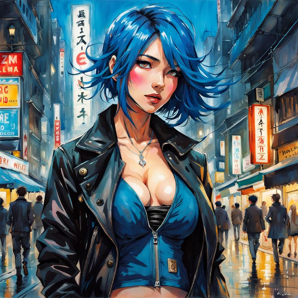 Blue-Haired Student Portrait in Splash Art Style