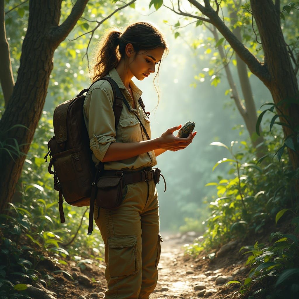 Archaeologist in Jungle, Hyperrealistic Gurney Style