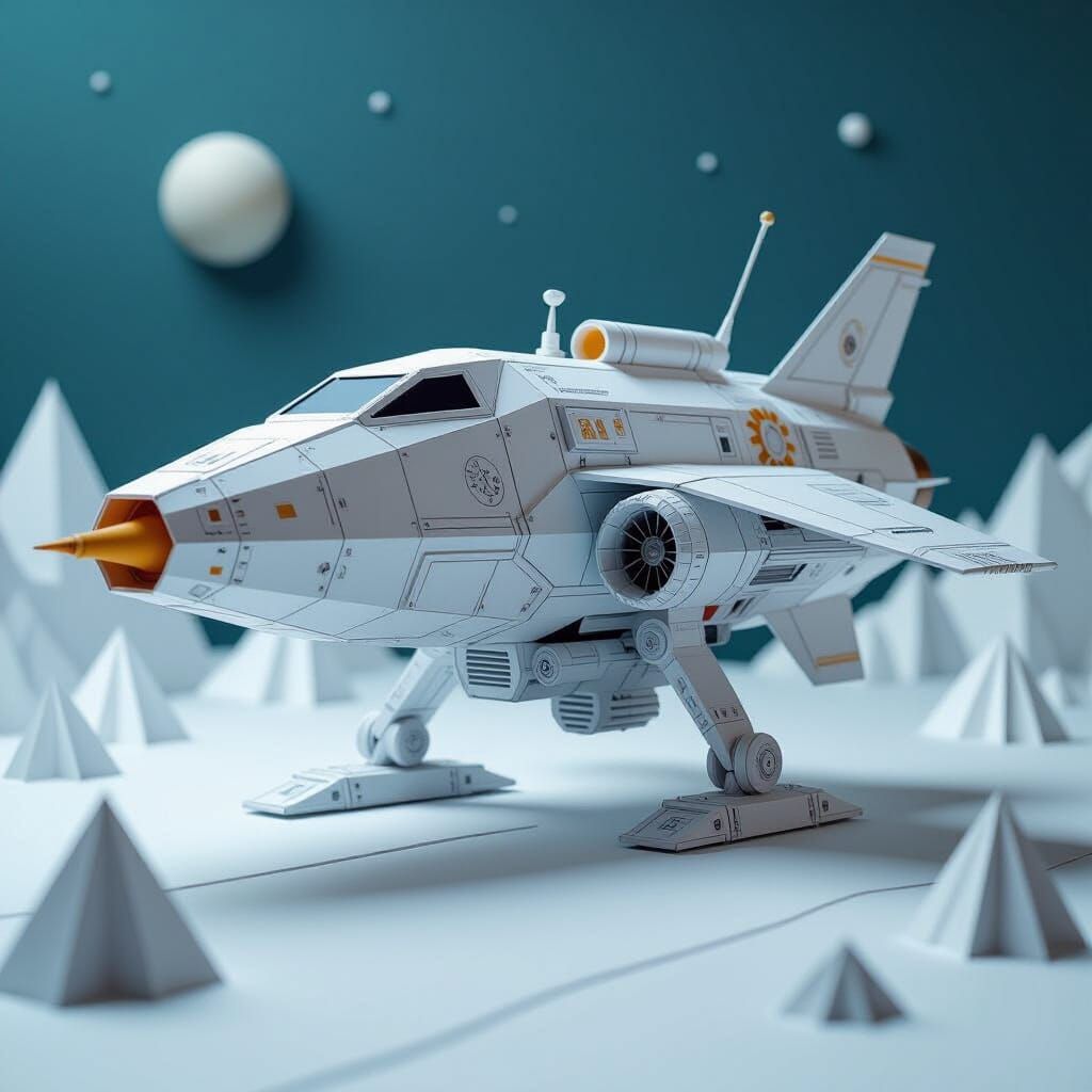 Futuristic Paper Spacecraft in Sci-Fi Style