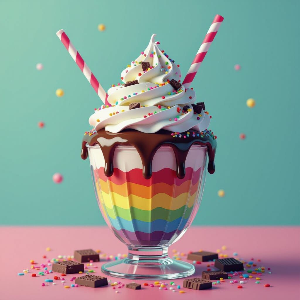 Rainbow Sundae in a Digital Art Style