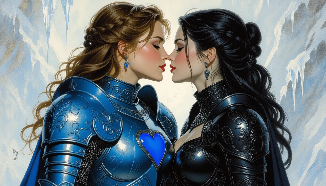 Knight's Tender Kiss in Ornate Armor