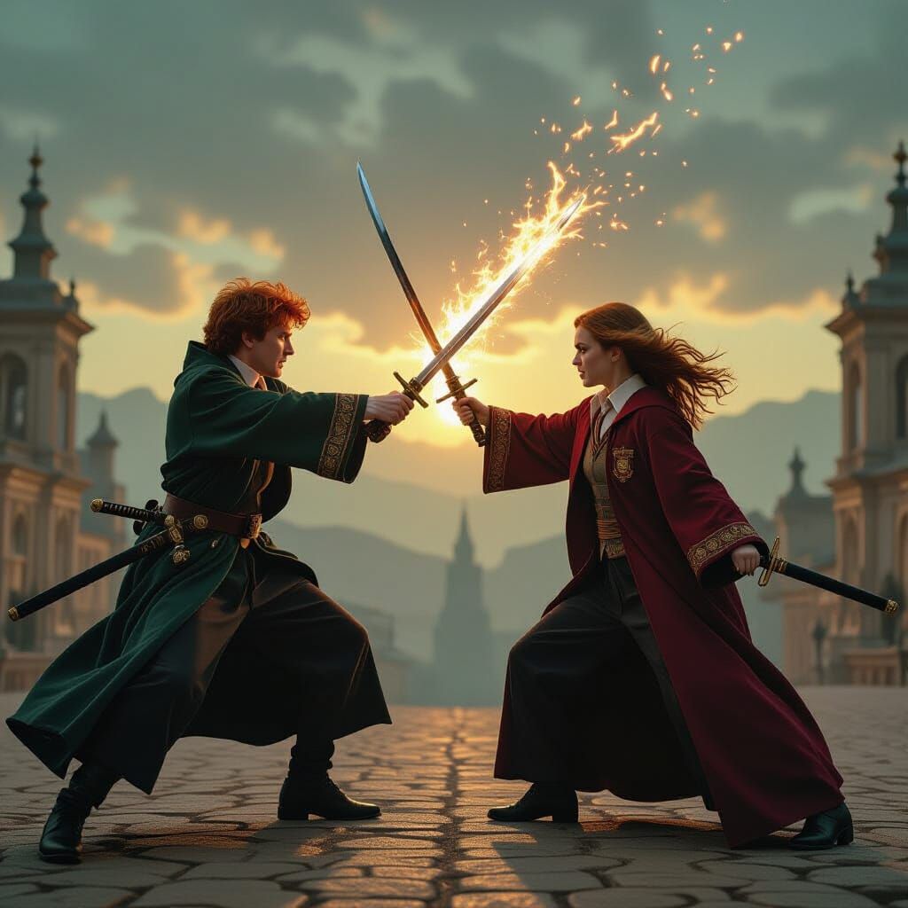 Epic Duel in a Surreal Dreamscape