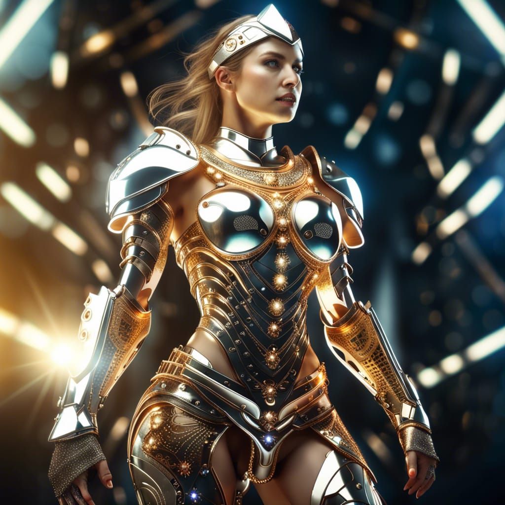 Shining Cyberpunk Warrior in Divine Light