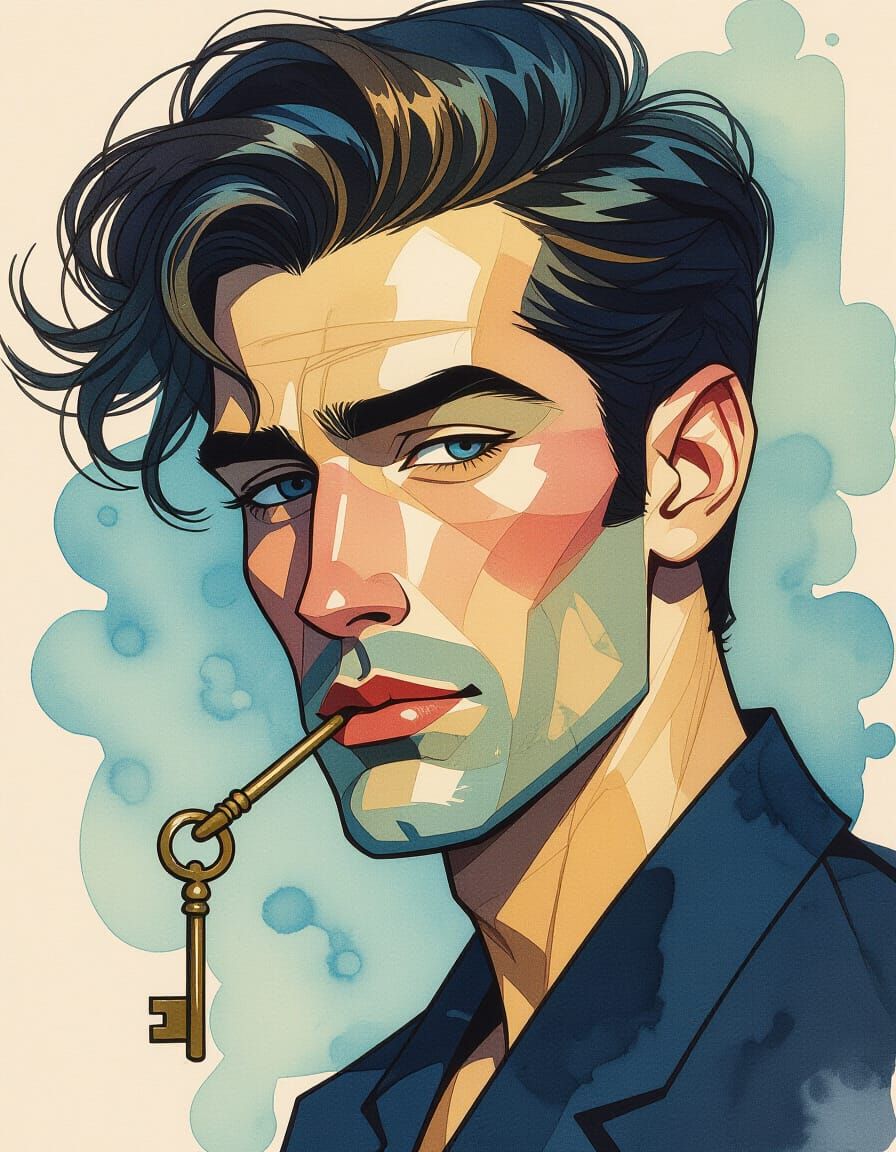 Mystical Gatekeeper Key, Abstract Alcohol Ink Sketch