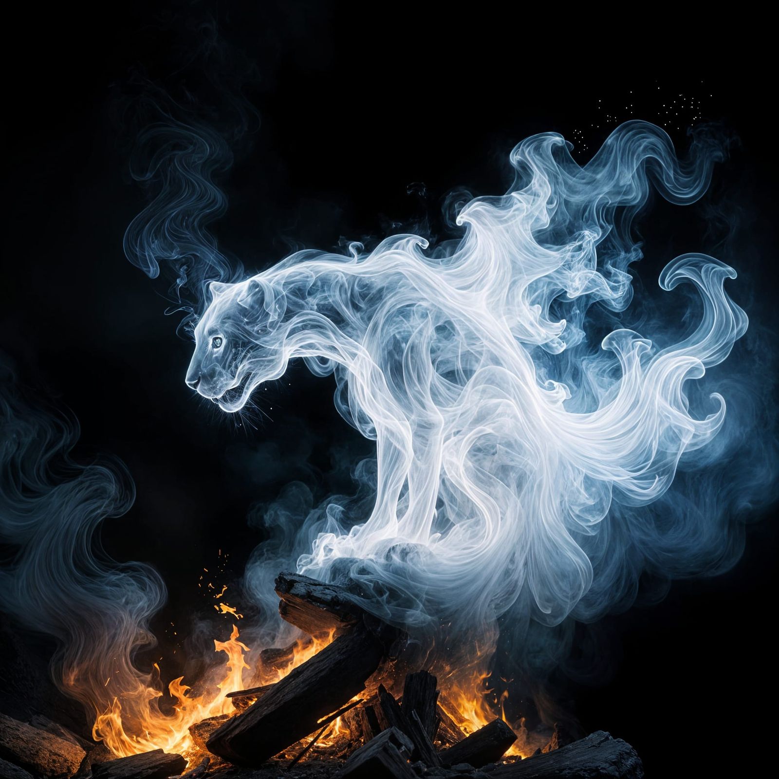 Ethereal Smoke Panthera in Whimsical Abstract Scene