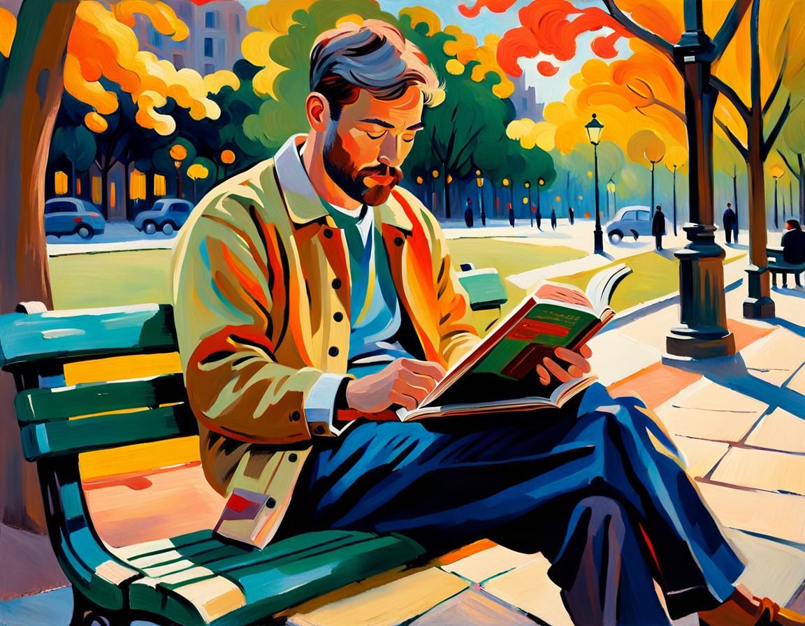 Man Reading: A Post-Impressionist Oil Painting