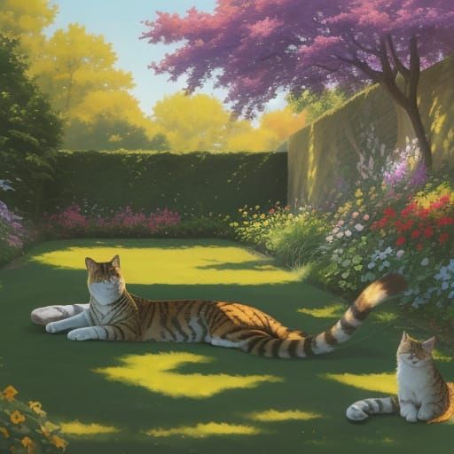 Chill Cat Sunbathing in Vibrant Oil Painting Style