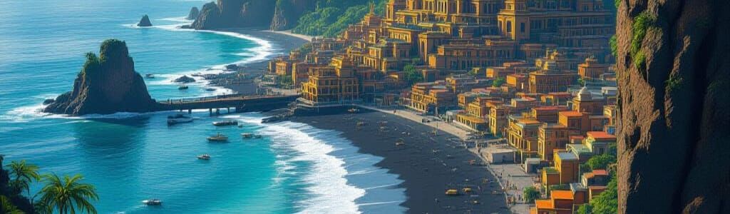 Coastal Town of Zanquetl: Dark Fantasy Concept Art