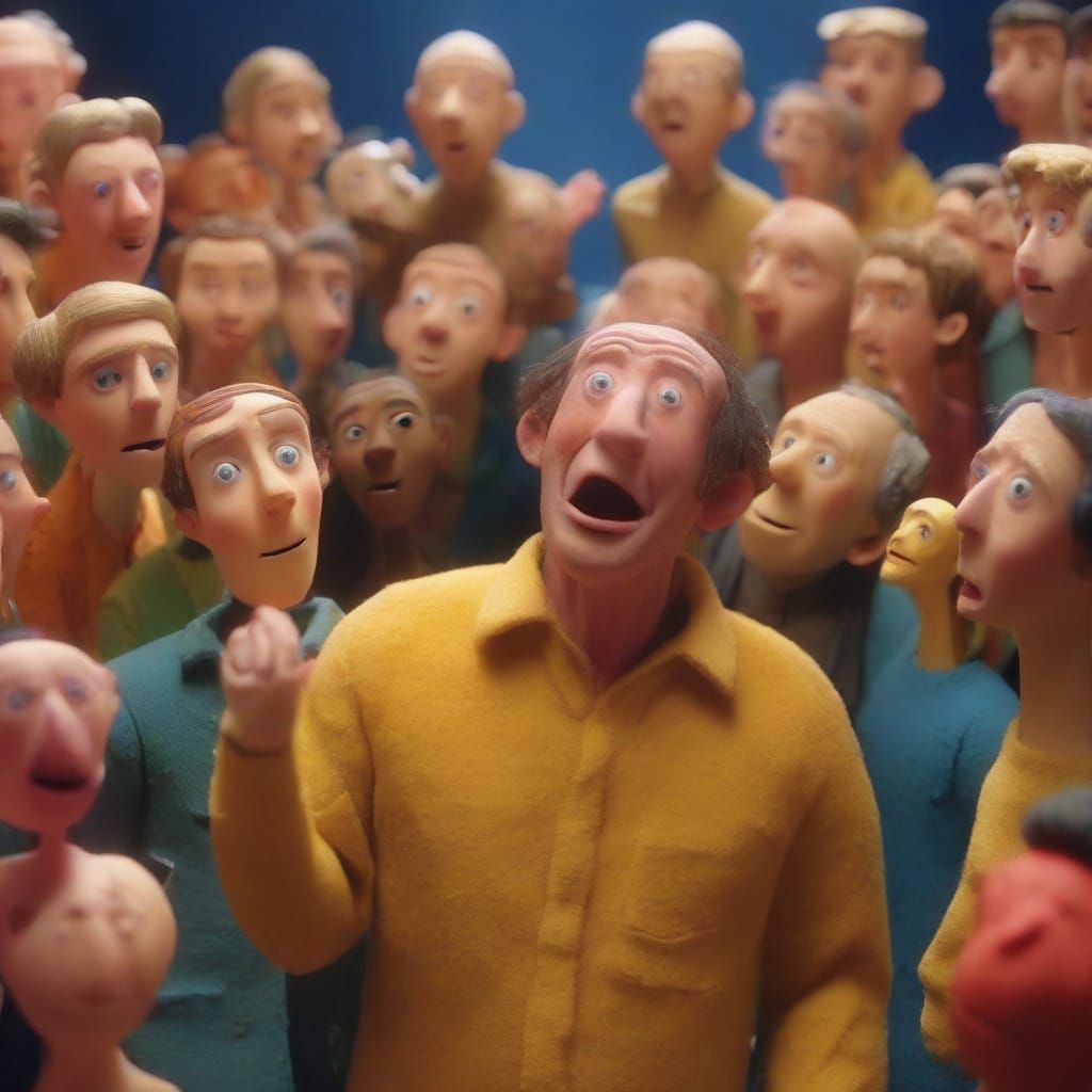 Man Scattering People in Surreal Claymation Style