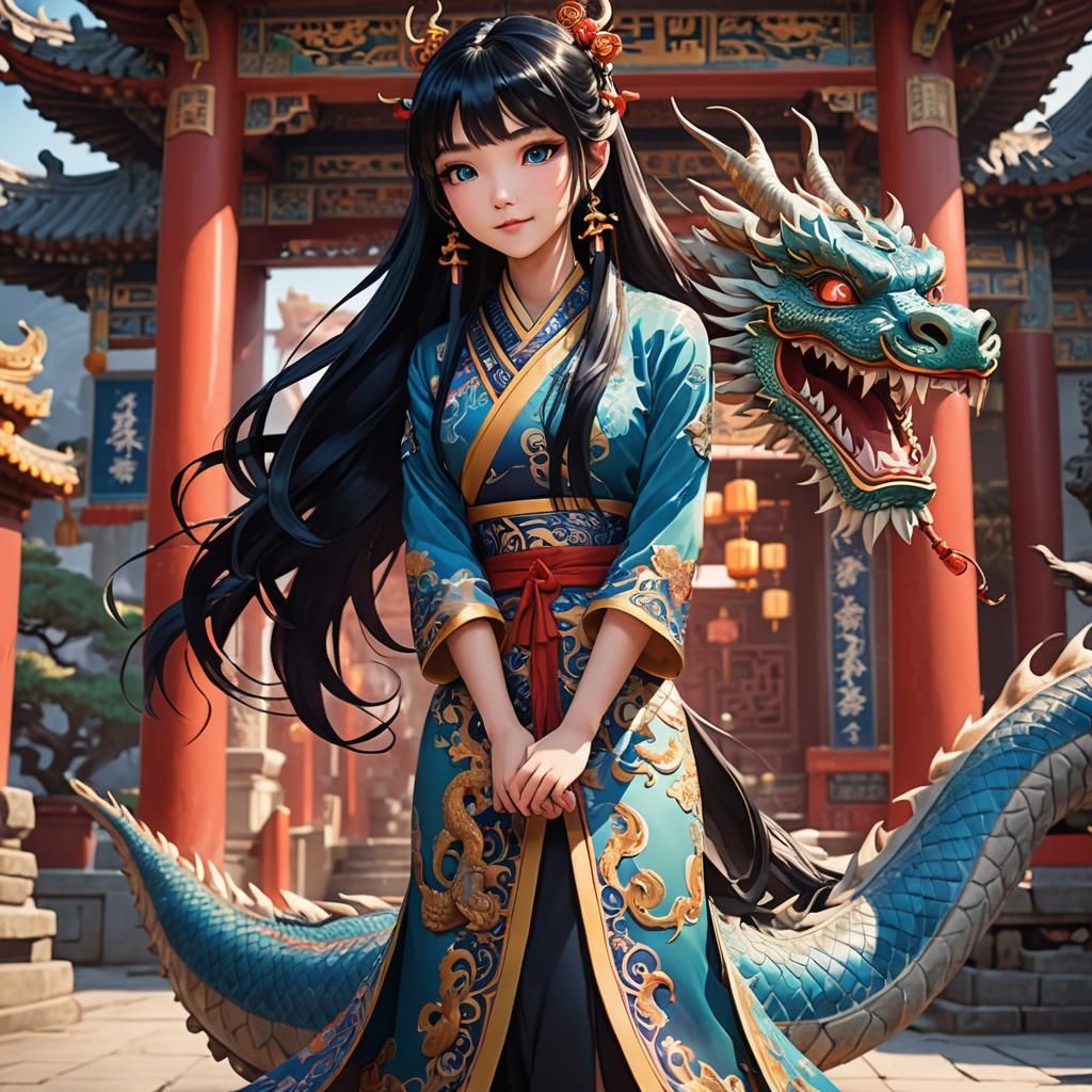 Dragon Girl in Chinese Dress, Anime Style