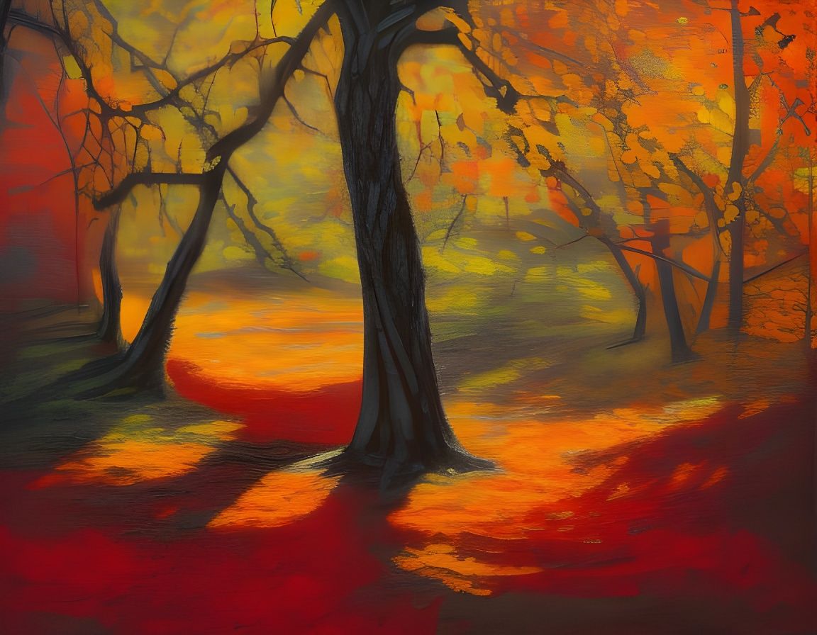Fantastical Autumn Landscape with Swirling Leaves