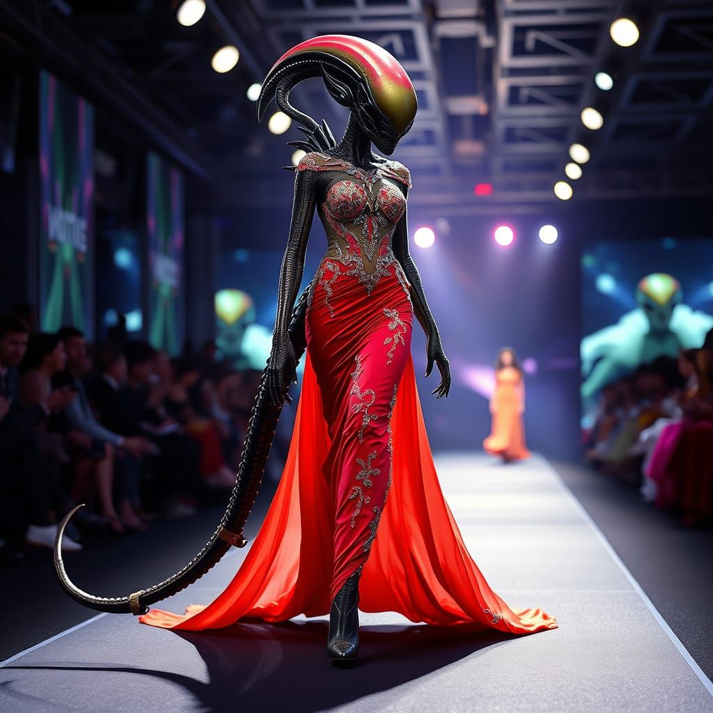 Glamorous Xenomorph Struts Down the Catwalk in Exquisite Eve...
