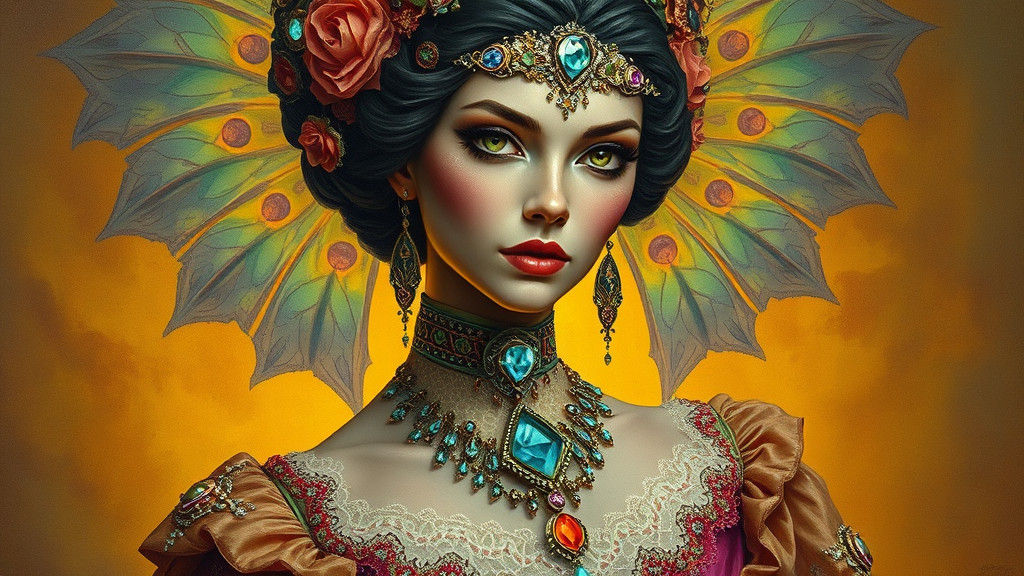 Ethereal Woman in Ornate Attire, Oil Painting Style
