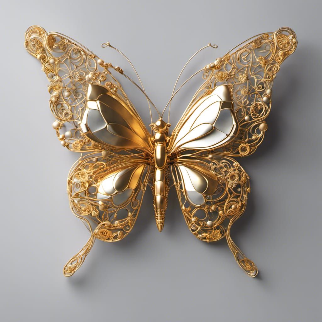 Butterfly Geisha with Robotic Parts in Cyberpunk Style