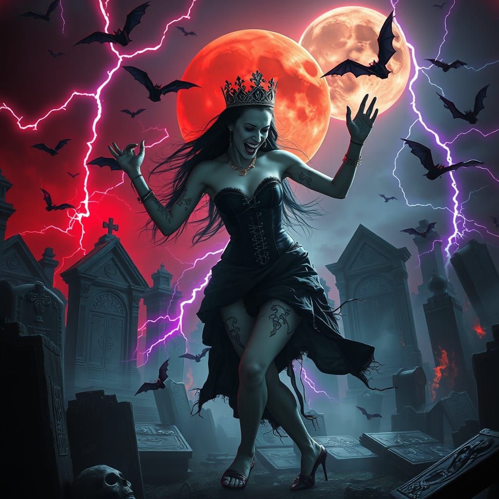Vampire Sorceress Dances in Cursed Cemetery