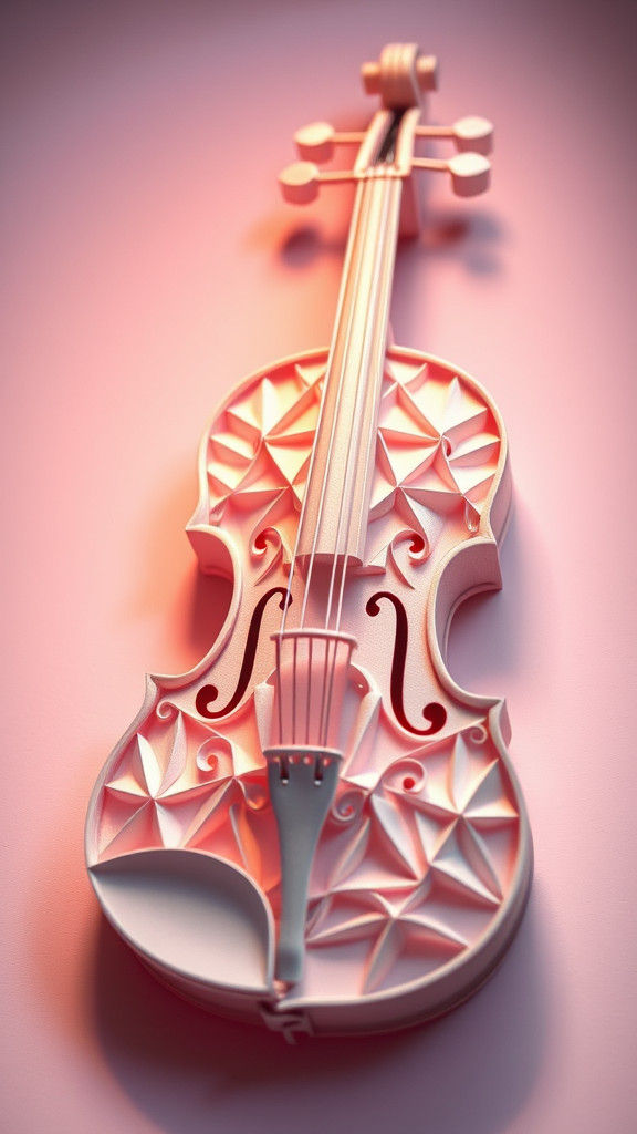 Delicate Origami Violin in Dreamy, Ethereal Style