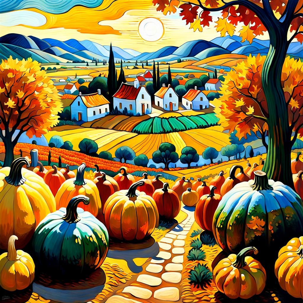 Gourd Utopian Village: An Oil Painting