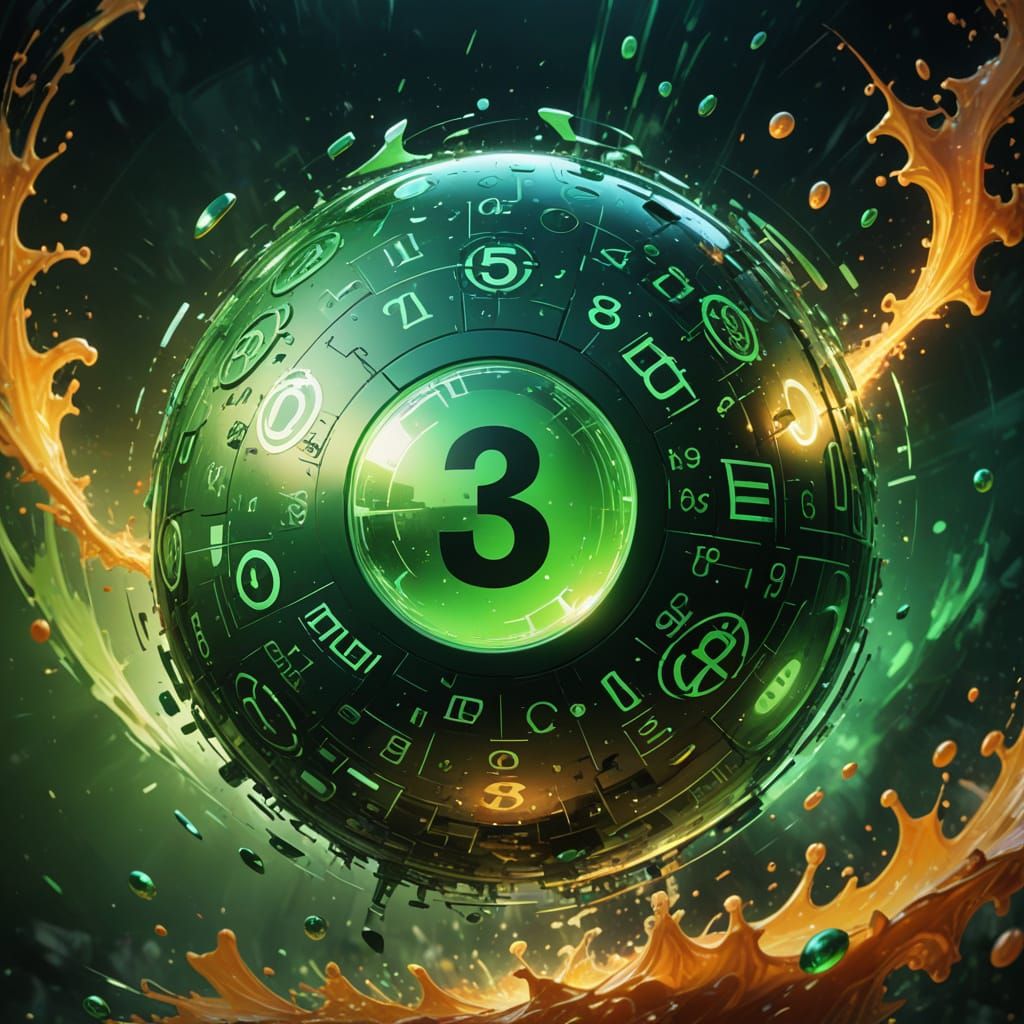 Hyperrealistic Green Orb with Symbols