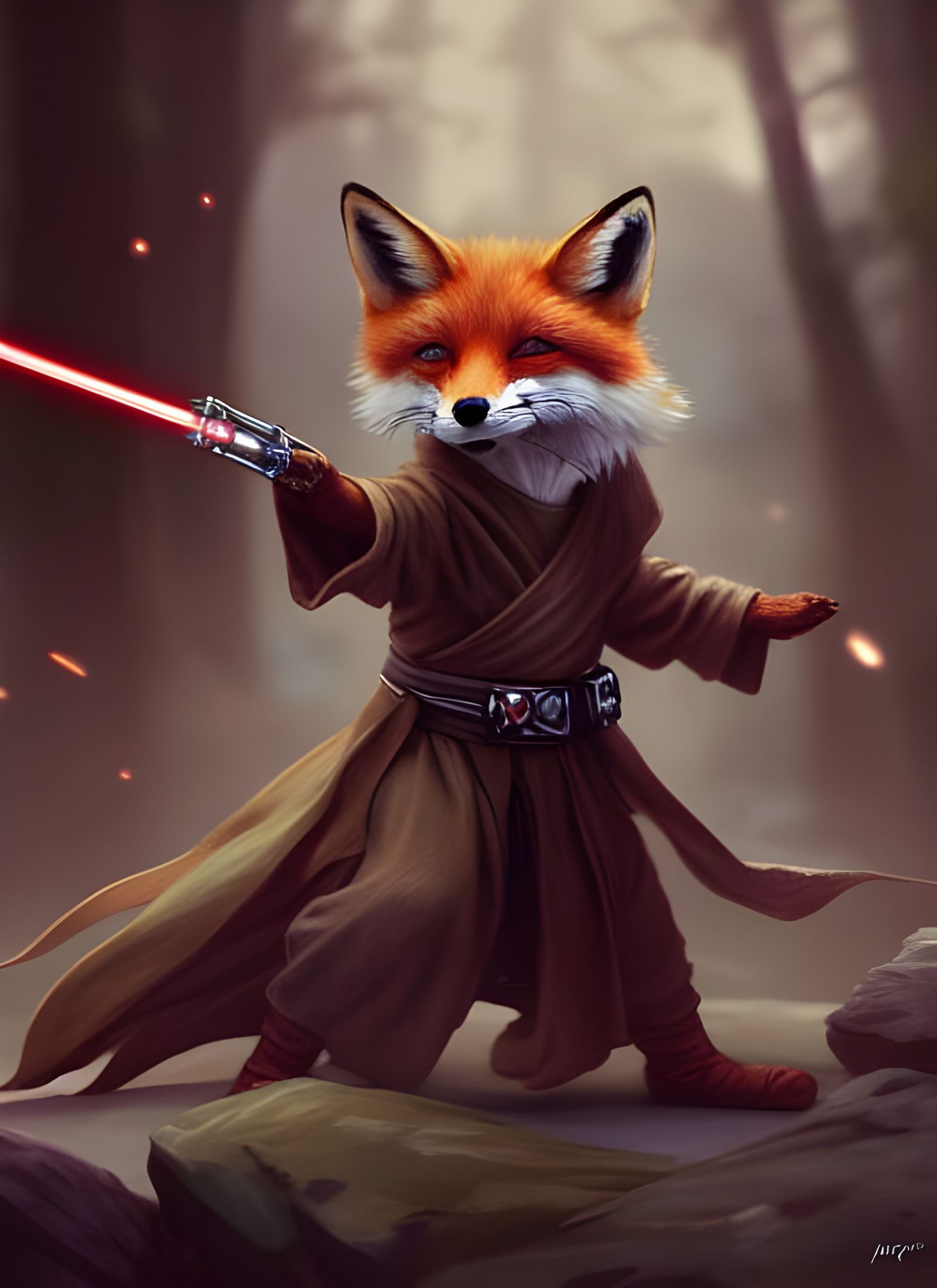Cute Fox Jedi in Hyperdetailed Illustration