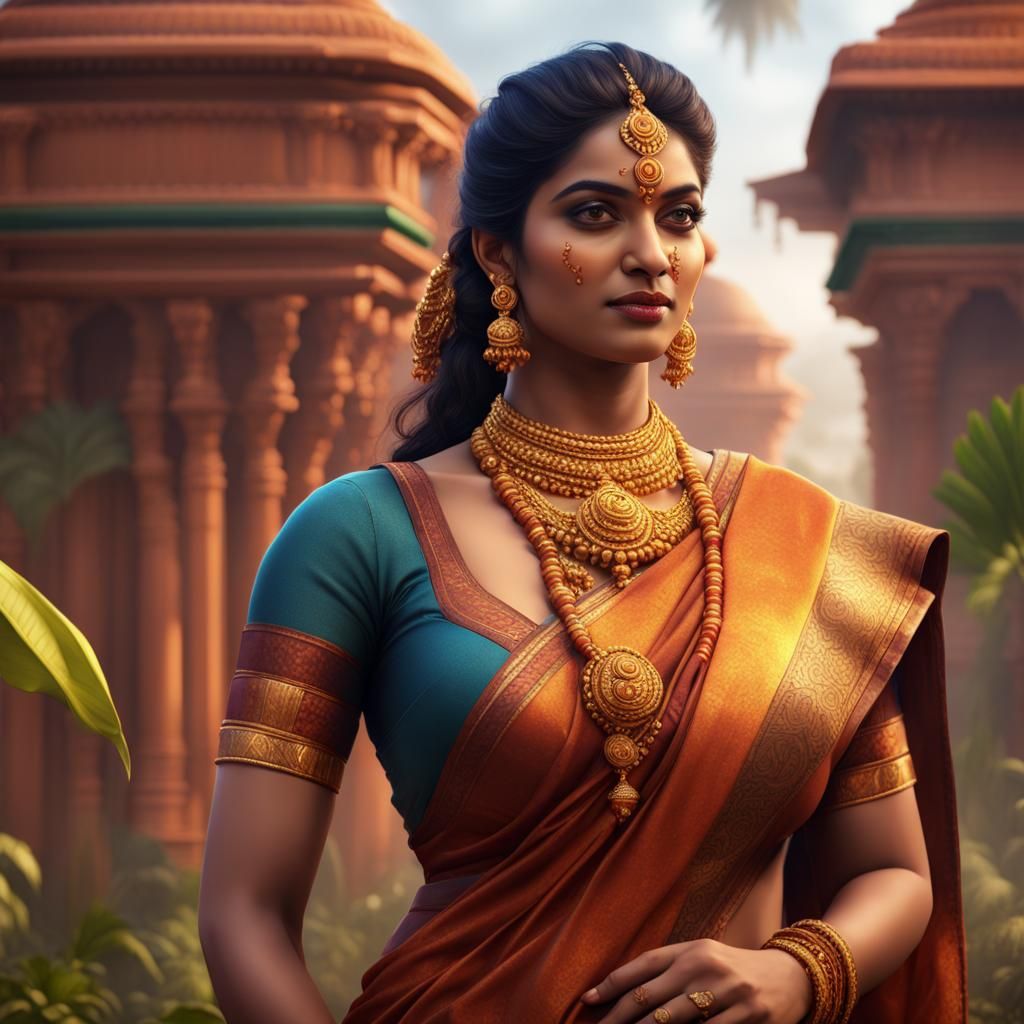 Detailed Matte Painting of a South Indian Woman