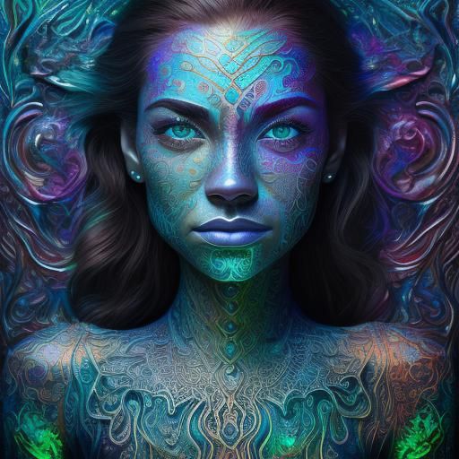 Visually Precise Woman with Ice Henna and Hematite