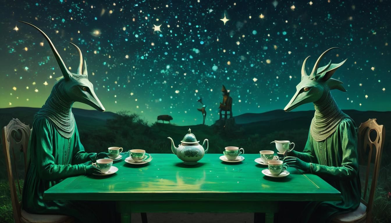 Mystical Tea Party Under a Celestial Sky