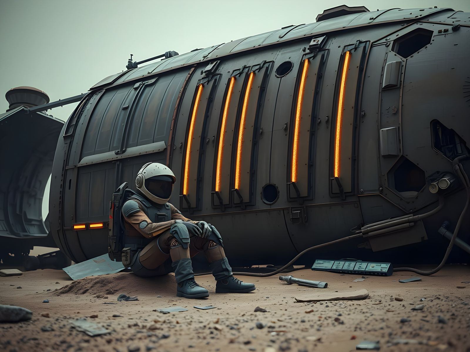 Wrecked Robot on Mars in Cinematic Style