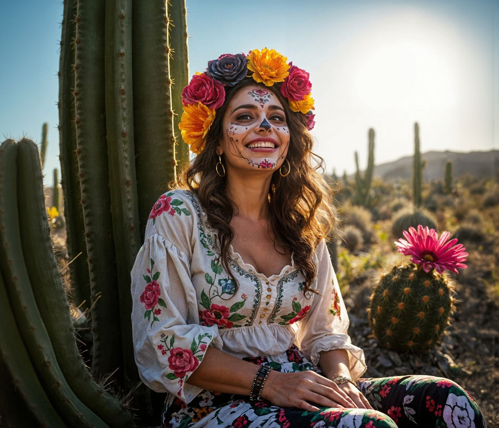 Day of the Dead Woman in Cactus Garden