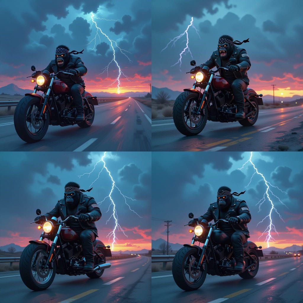 Apocalyptic Gorilla Biker on Desolate Highway