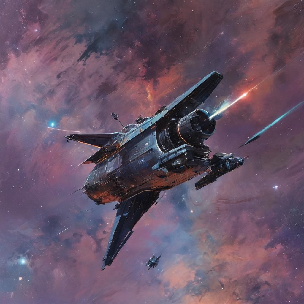 Vibrant Sci-Fi Oil Painting of a Cosmic Spacecraft