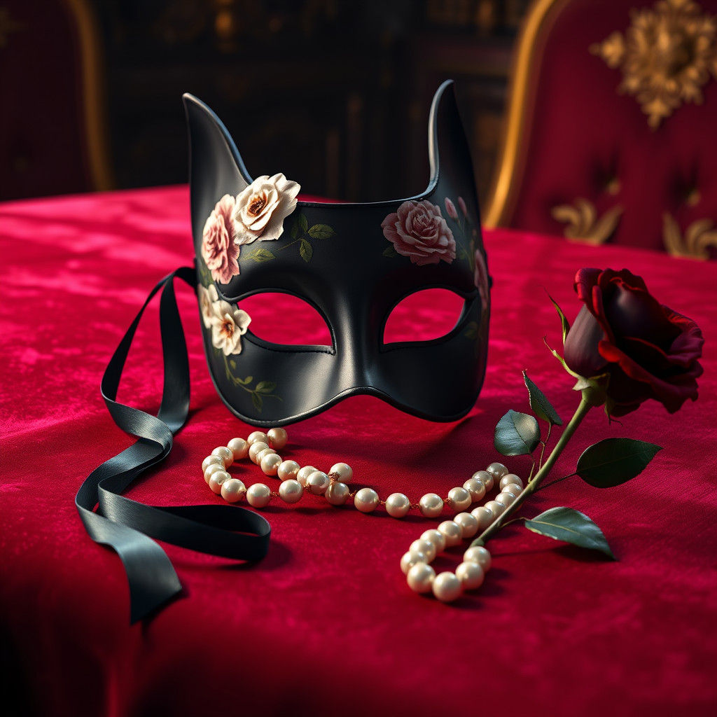 Floral Batman Mask on Velvet, Fantasy Concept Art