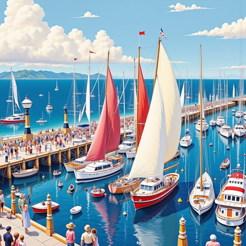 Clipper Ship Regatta in Detailed Matte Painting Style