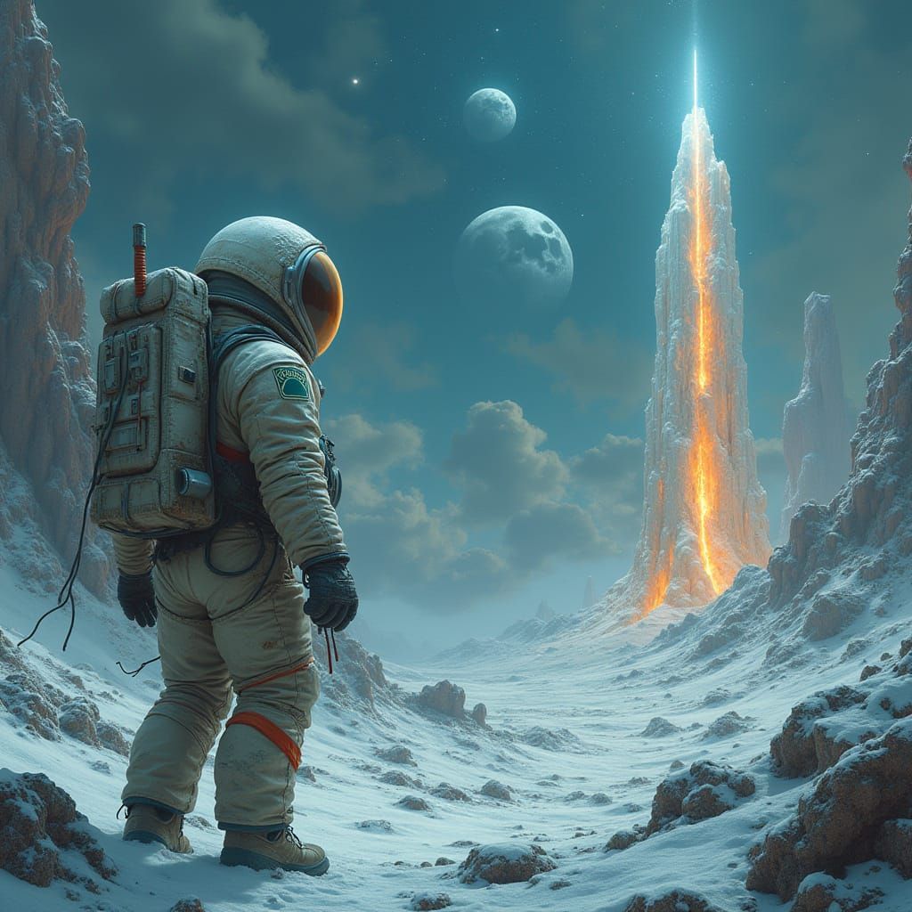 Cyberpunk Astronaut Explores Alien Wasteland