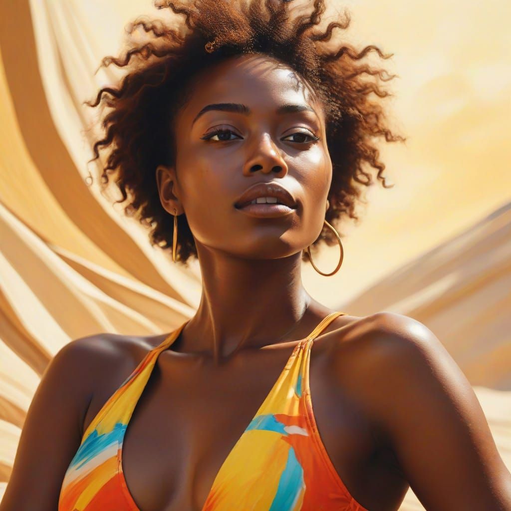 African Woman Lounging in Sunlight: Expressionist Oil Painti...