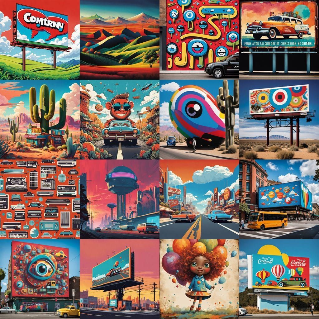 Vibrant Billboard with Quirky Caption in Pop Art Style