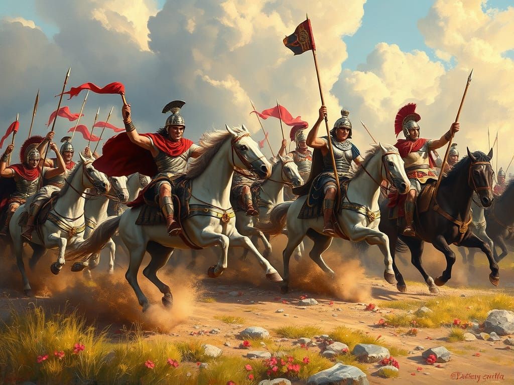 Ancient Numidian Warriors Engage Romans in Epic Oil Painting