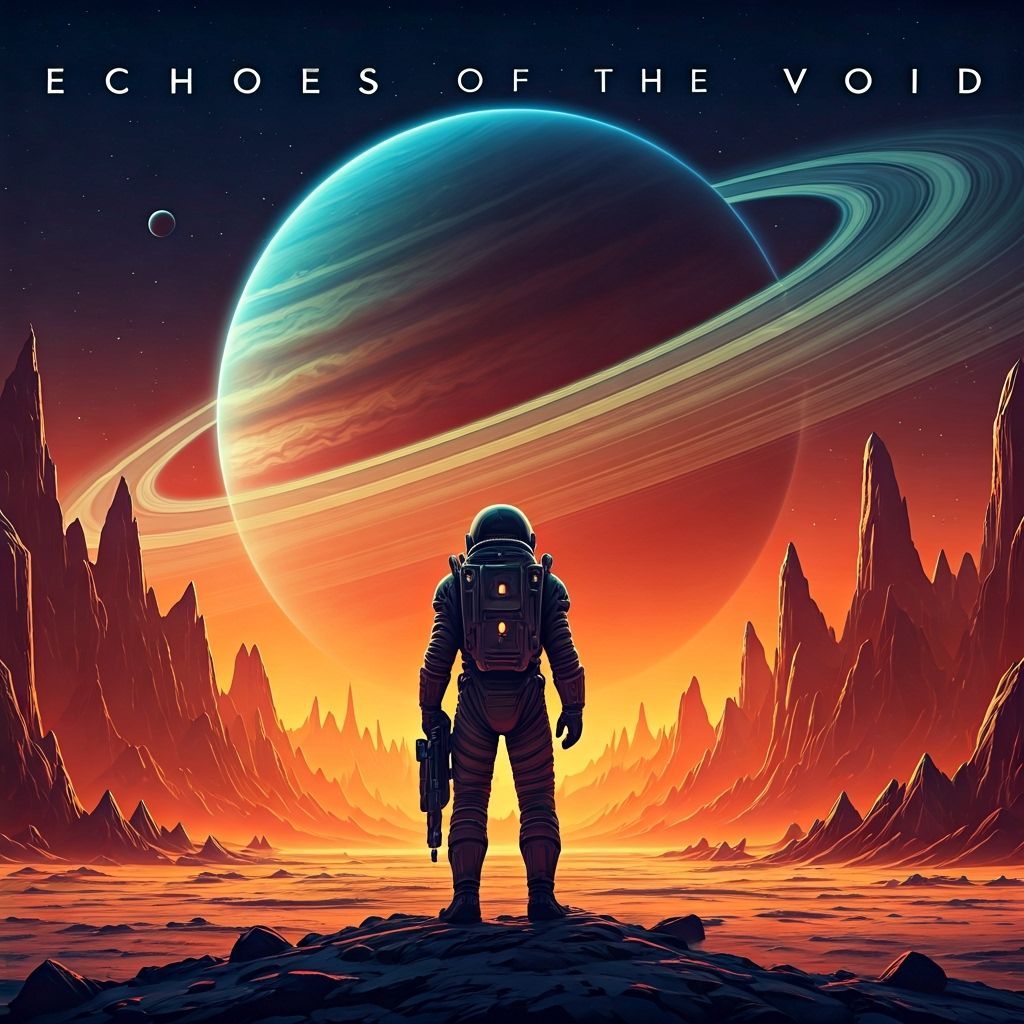 Astronaut on Alien Planet Gazing at Ringed Gas Giant