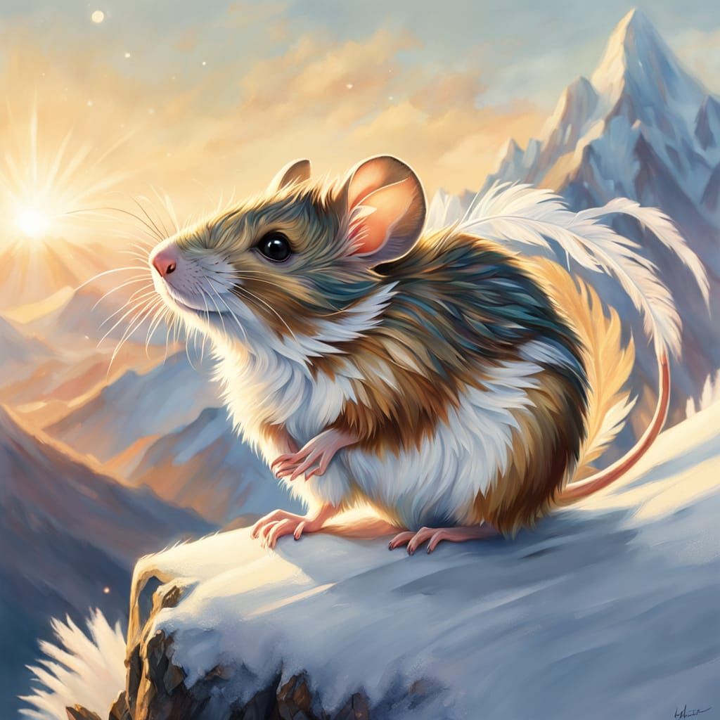 Majestic Mouse in Golden Hour, Classical Oil Painting Style