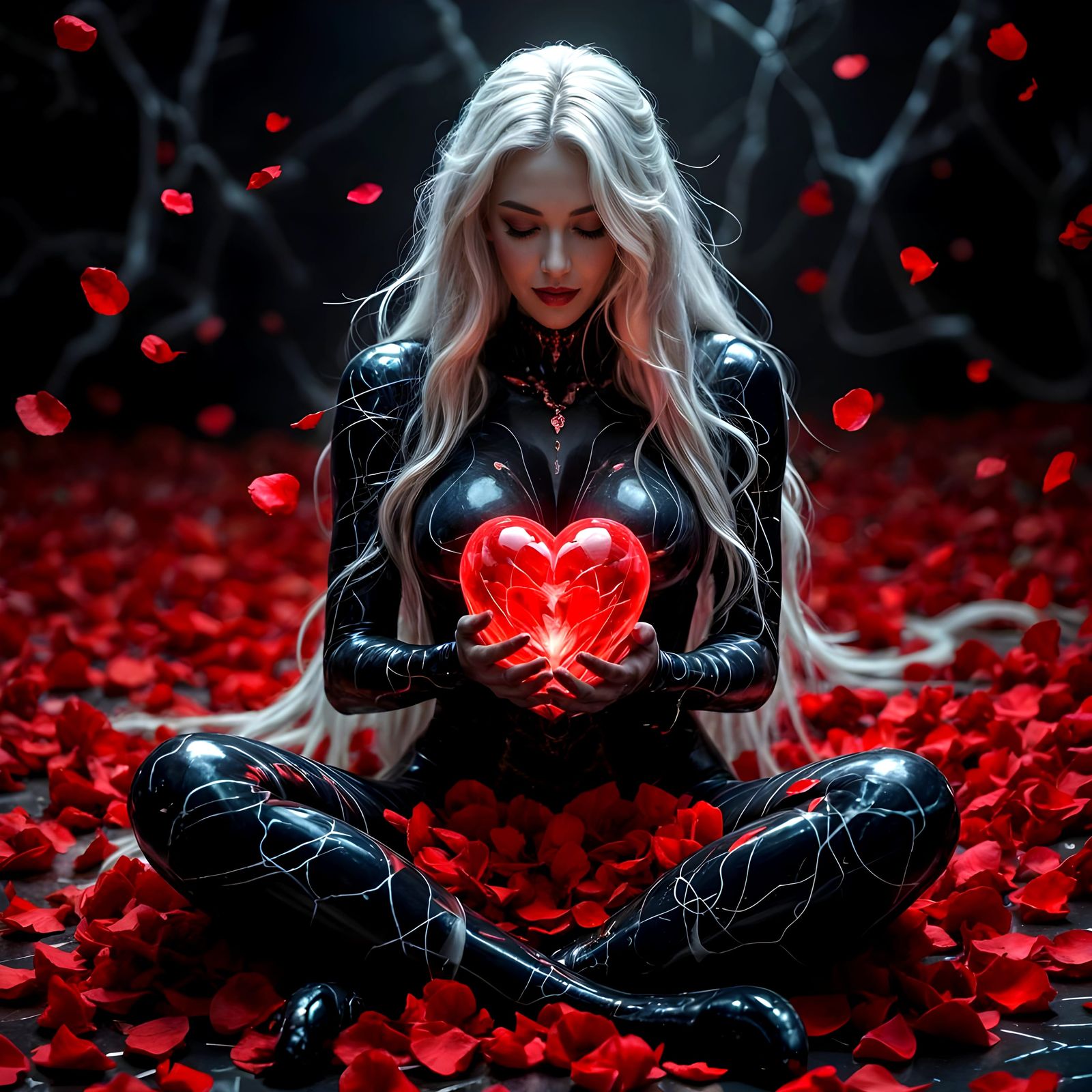 Marble Woman Holding a Crystal Heart