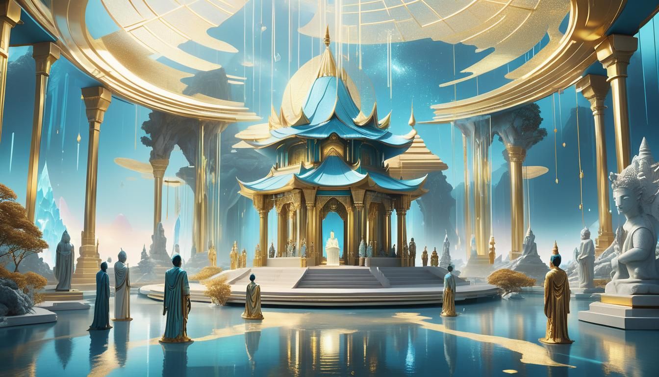 Ethereal Temple on Floating Island in Digital Art
